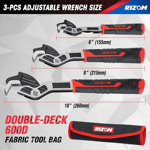 Rizom Self Adjusting Wrench, 8" and 12" Pipe Wrench, 2-Piece Self Adjustable Wrench Set with 3/8 to 1-3/4 inch Jaw Open in Saudi Arabia
