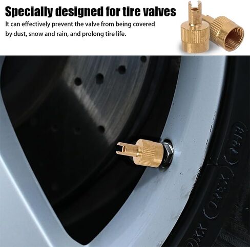 10pcs Tire Valve Stem Cap Full Copper Slotted Head Stem Cover with Core Removal Tool Wheel Covers for Auto Motorcycle in Saudi Arabia