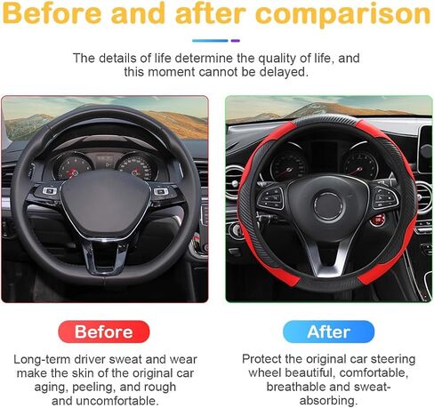 Car Steering Wheel Cover, 15 inch Carbon Fiber Microfiber PU Leather Elastic Steering Wheel Protector for Men Women, Anti-Slip Breathable Car Interior Accessories for Most Cars (Purple) in Saudi Arabia