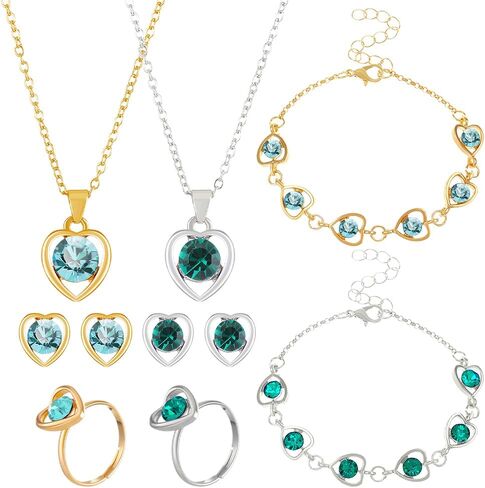 Butterfly Heart Rhinestone Jewelry Set Shiny Crystal Pendant Necklace Earring Ring Bracelet Alloy Pendant Accessories Adjustable Gifts for Woman Birthday Party Wedding in Saudi Arabia