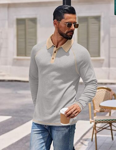 COOFANDY Mens Long Sleeve Polo Shirts Casual Button Collared Shirts Raglan Golf T Shirt in Kuwait