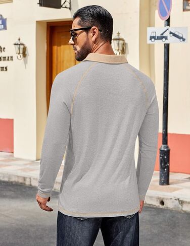 COOFANDY Mens Long Sleeve Polo Shirts Casual Button Collared Shirts Raglan Golf T Shirt in Kuwait