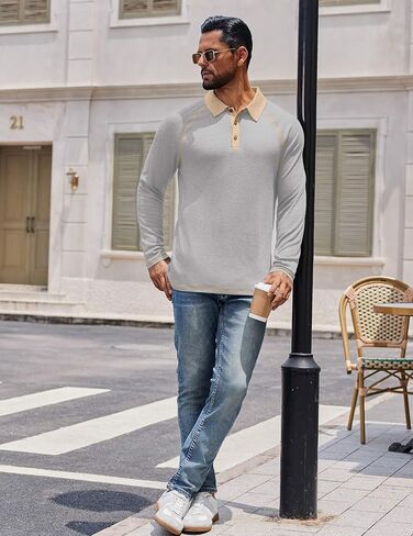 COOFANDY Mens Long Sleeve Polo Shirts Casual Button Collared Shirts Raglan Golf T Shirt in Kuwait