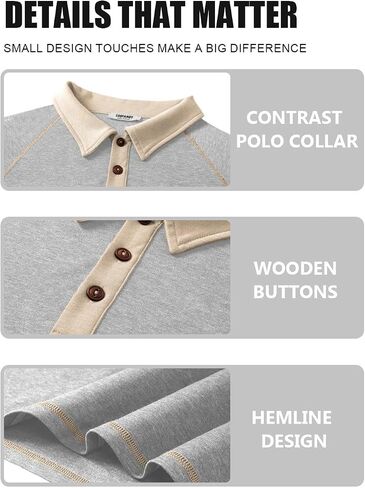 COOFANDY Mens Long Sleeve Polo Shirts Casual Button Collared Shirts Raglan Golf T Shirt in Kuwait