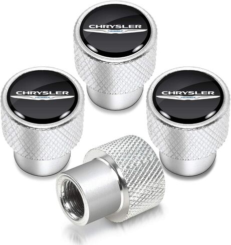 iPick Image for Chrysler Logo in Black on Shining Silver Aluminum Tire Valve Stem Caps in Saudi Arabia