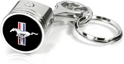 iPick Image for Ford Mustang Tri-Bar Logo in Black on Chrome Engine Piston and Rod Metal Key Chain in Saudi Arabia