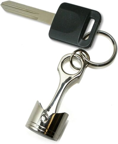 iPick Image for Ford Mustang Tri-Bar Logo in Black on Chrome Engine Piston and Rod Metal Key Chain in Saudi Arabia