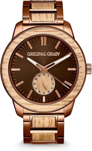 Original Grain Men's Whiskey Espresso 46mm Analog Watch | Barrel Collection, 316L Stainless Steel, Adjustable Watch Band | 5ATM Water-Resistant & Scratch-Resistant | Fashion Wrist Watch for Men in Saudi Arabia