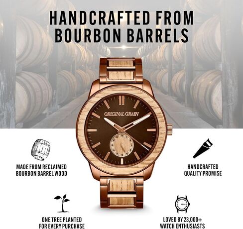 Original Grain Men's Whiskey Espresso 46mm Analog Watch | Barrel Collection, 316L Stainless Steel, Adjustable Watch Band | 5ATM Water-Resistant & Scratch-Resistant | Fashion Wrist Watch for Men in Saudi Arabia