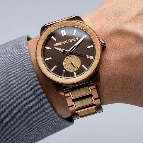 Original Grain Men's Whiskey Espresso 46mm Analog Watch | Barrel Collection, 316L Stainless Steel, Adjustable Watch Band | 5ATM Water-Resistant & Scratch-Resistant | Fashion Wrist Watch for Men in Saudi Arabia