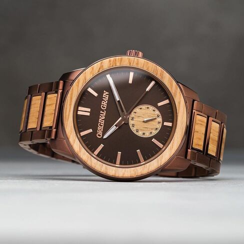 Original Grain Men's Whiskey Espresso 46mm Analog Watch | Barrel Collection, 316L Stainless Steel, Adjustable Watch Band | 5ATM Water-Resistant & Scratch-Resistant | Fashion Wrist Watch for Men in Saudi Arabia