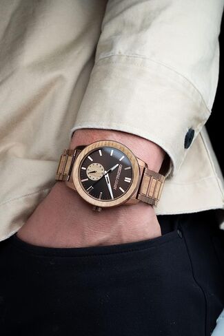 Original Grain Men's Whiskey Espresso 46mm Analog Watch | Barrel Collection, 316L Stainless Steel, Adjustable Watch Band | 5ATM Water-Resistant & Scratch-Resistant | Fashion Wrist Watch for Men in Saudi Arabia
