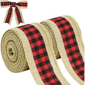 TONIFUL 2 Rolls-2.5 Inch Black and White Plaid Check Burlap Ribbon,Burlap Wired Ribbon for Crafts Ornament Wrapping, Bows Making, Room and Party Decoration (6yds/roll) in Kuwait