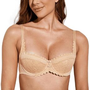 Deyllo Women's Balconette Push Up Bra Sexy Lace Lightly Padded Bra Underwire Demi Bras in Kuwait