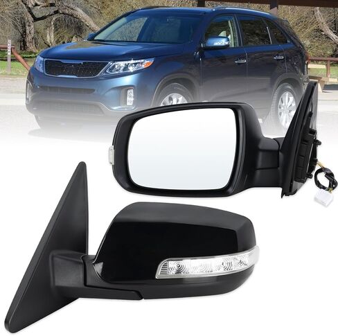 Left Driver Side Mirror Compatible With 2011 2012 2013 2014 2015 Kia Sorento With Manual Folding Power Glass Heated Turn Signal Matte Black Replace#876101U050(7 Pins) in Saudi Arabia
