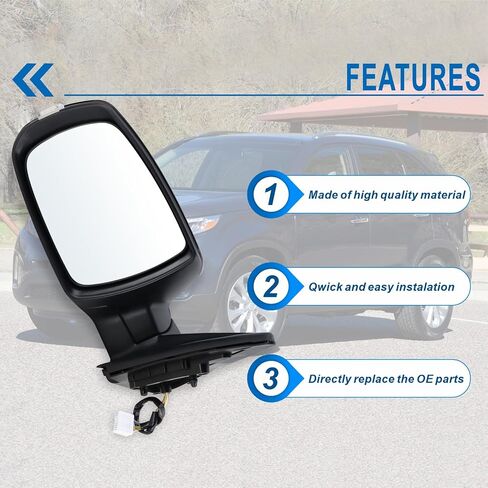 Left Driver Side Mirror Compatible With 2011 2012 2013 2014 2015 Kia Sorento With Manual Folding Power Glass Heated Turn Signal Matte Black Replace#876101U050(7 Pins) in Saudi Arabia