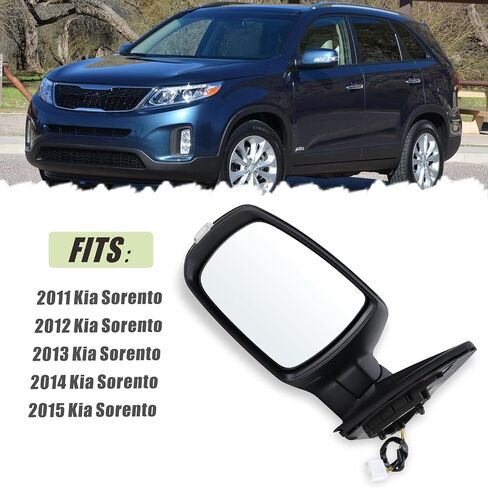 Left Driver Side Mirror Compatible With 2011 2012 2013 2014 2015 Kia Sorento With Manual Folding Power Glass Heated Turn Signal Matte Black Replace#876101U050(7 Pins) in Saudi Arabia