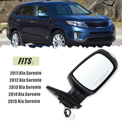 مرآة جانبية للسائق الأيسر متوافقة مع 2011 2012 2013 2014 2015 Kia Sorento مع زجاج كهربائي قابل للطي يدويًا وإشارة انعطاف ساخنة باللون الأسود غير اللامع #876101U050(7 دبابيس) in Saudi Arabia