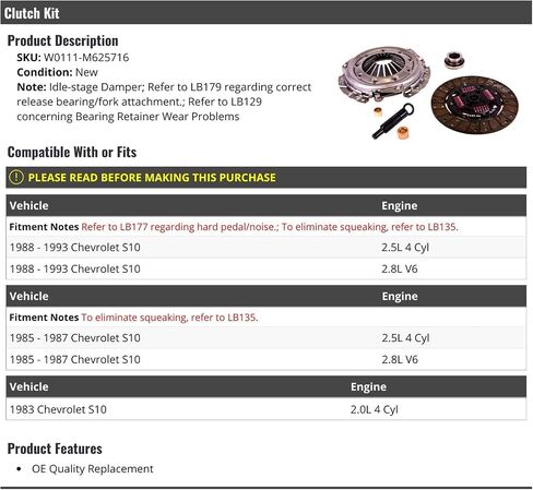 Clutch Kit - Compatible with 1983, 1985-1993 Chevy S10 in Saudi Arabia