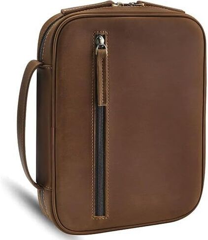 Jack&Chris Full Grain Leather Bible Covers, Church Bag Bible Protective Book Holder, Large Bible Cover for Men Women, Bible Carrying Case Folder Organizer with Handle, Christian Art Gifts, Brown in Saudi Arabia