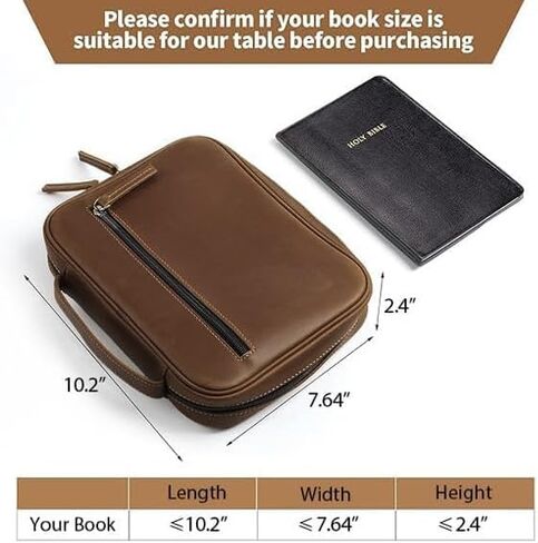 Jack&Chris Full Grain Leather Bible Covers, Church Bag Bible Protective Book Holder, Large Bible Cover for Men Women, Bible Carrying Case Folder Organizer with Handle, Christian Art Gifts, Brown in Saudi Arabia