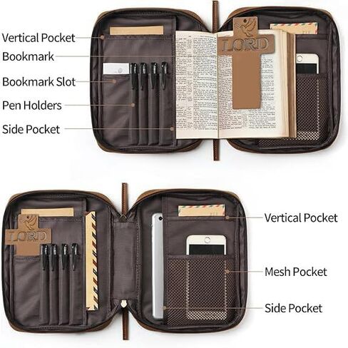 Jack&Chris Full Grain Leather Bible Covers, Church Bag Bible Protective Book Holder, Large Bible Cover for Men Women, Bible Carrying Case Folder Organizer with Handle, Christian Art Gifts, Brown in Saudi Arabia