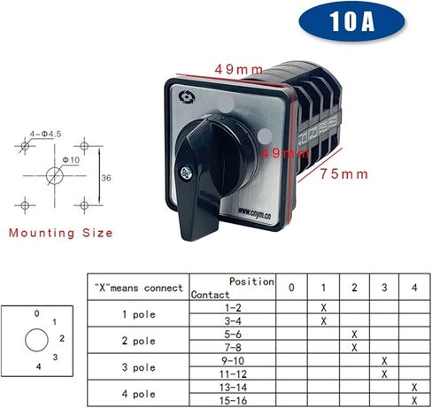 LW8-10/4 Electrical Changeover Rotary Cam Switch 4 Poles 10A 380V 16 Terminals 3 Positions Sliver Contact 10amp(01234) in Saudi Arabia