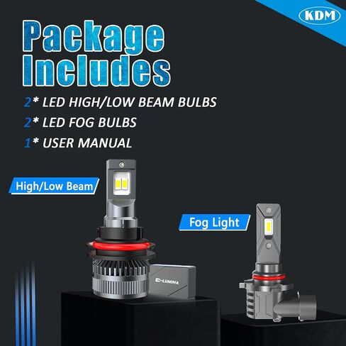 KDM Combo Bulbs Pack,100W High Power 600% Brightness CSP Chip Fit for 1999 2000 2001 2002 2003 Ford F150 F250 F350,6000K White High/Low Beam Fog Light Replacement Blubs,4 Pack in Saudi Arabia