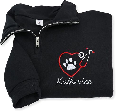 COUPLEHOODIES Custom Vet Tech Embroidered Quarter Zip with Name and Stethoscope - Gift for Veterinarians Nurse or Students in Saudi Arabia
