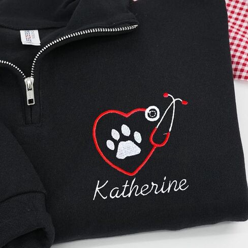 COUPLEHOODIES Custom Vet Tech Embroidered Quarter Zip with Name and Stethoscope - Gift for Veterinarians Nurse or Students in Saudi Arabia