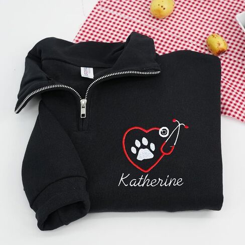 COUPLEHOODIES Custom Vet Tech Embroidered Quarter Zip with Name and Stethoscope - Gift for Veterinarians Nurse or Students in Saudi Arabia