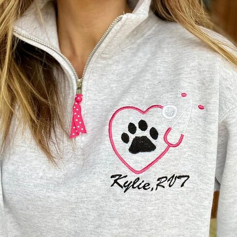 COUPLEHOODIES Custom Vet Tech Embroidered Quarter Zip with Name and Stethoscope - Gift for Veterinarians Nurse or Students in Saudi Arabia