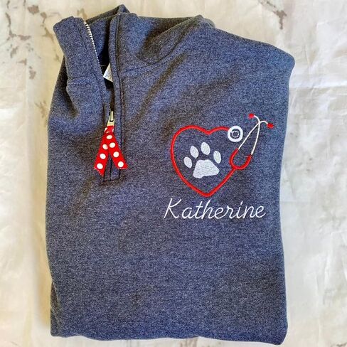 COUPLEHOODIES Custom Vet Tech Embroidered Quarter Zip with Name and Stethoscope - Gift for Veterinarians Nurse or Students in Saudi Arabia