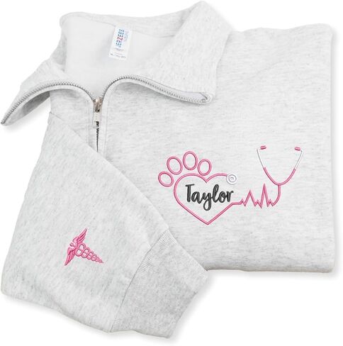 COUPLEHOODIES Custom Vet Tech Embroidered Quarter Zip with Name and Stethoscope - Gift for Veterinarians Nurse or Students in Saudi Arabia