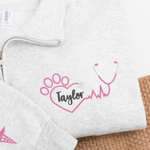 COUPLEHOODIES Custom Vet Tech Embroidered Quarter Zip with Name and Stethoscope - Gift for Veterinarians Nurse or Students in Saudi Arabia