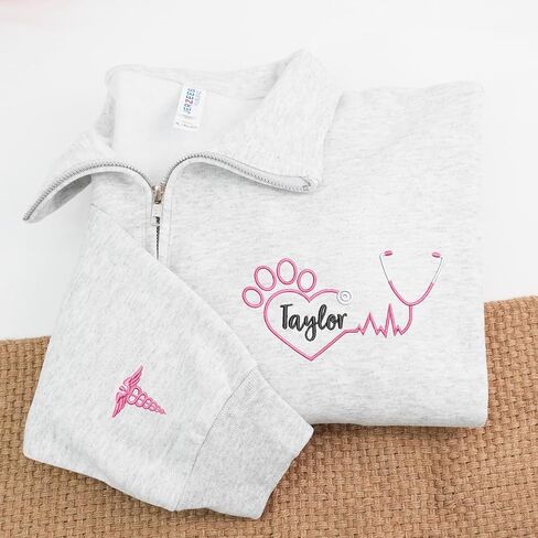 COUPLEHOODIES Custom Vet Tech Embroidered Quarter Zip with Name and Stethoscope - Gift for Veterinarians Nurse or Students in Saudi Arabia