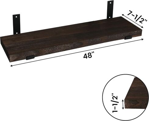 CONSDAN 30 inch Floating Shelves, Solid Paulownia Wood, Burnt Wood Light Weight, Wall Shelves for Bedroom, Bathroom, Living Room, Kitchen, 30x7.5x1.5 in in Kuwait