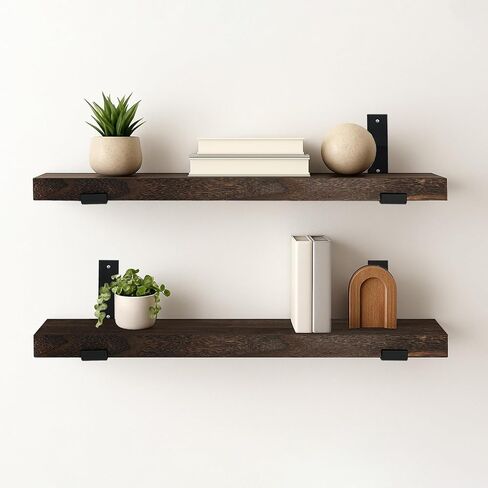 CONSDAN 30 inch Floating Shelves, Solid Paulownia Wood, Burnt Wood Light Weight, Wall Shelves for Bedroom, Bathroom, Living Room, Kitchen, 30x7.5x1.5 in in Kuwait