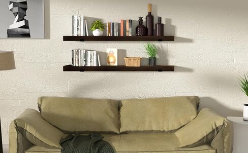 CONSDAN 30 inch Floating Shelves, Solid Paulownia Wood, Burnt Wood Light Weight, Wall Shelves for Bedroom, Bathroom, Living Room, Kitchen, 30x7.5x1.5 in in Kuwait