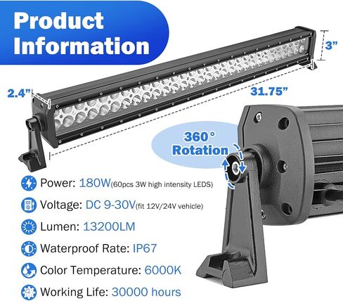 32 Inch 180W LED Straight Light Bar Spot/Flood Combo Beam w/Rock Switch Wiring Kit and Below Roof Mount Bracket Compatible with Polaris RZR XP 1000 900 Models in Saudi Arabia