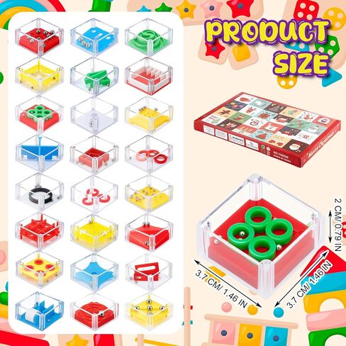 Sumind Mini Maze Cube Puzzle Box Pack of 24, Balance IQ Maze Game 1.5 Inch 3D Brain Teaser Ball Ideal Prizes Gifts Puzzles Party Favor Games for Mind Challenge Gifts in Kuwait