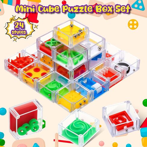 Sumind Mini Maze Cube Puzzle Box Pack of 24, Balance IQ Maze Game 1.5 Inch 3D Brain Teaser Ball Ideal Prizes Gifts Puzzles Party Favor Games for Mind Challenge Gifts in Kuwait
