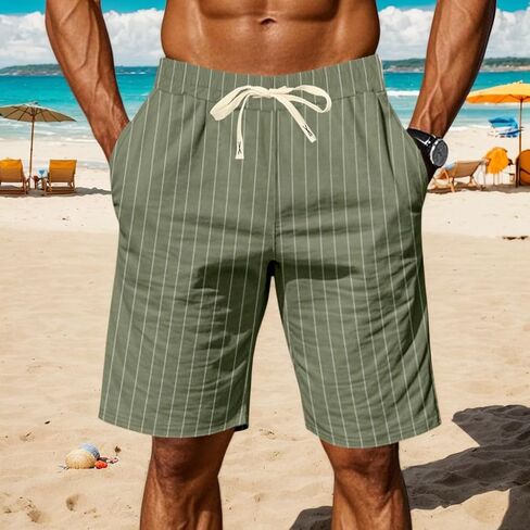 Men's Linen Shorts Casual Elastic Waist Drawstring Summer Beach Shorts with Pockets in Saudi Arabia