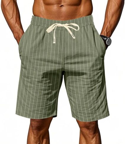 Men's Linen Shorts Casual Elastic Waist Drawstring Summer Beach Shorts with Pockets in Saudi Arabia