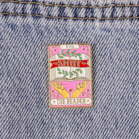 Smut Reader Tarot Card Pin, Smut Book Lover Enamel Pins, Gift For Dark Romance Lover Spicy Book Reader, Smutty Brooch Badge, Bookish Brooches, Bibliophile Decorative Jewelry For Backpack Jacket Hat in Saudi Arabia