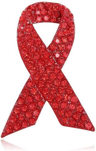 Red Ribbon Awareness Brooch Rhinestone Crystal Statement Brooch Pins for Women in Saudi Arabia