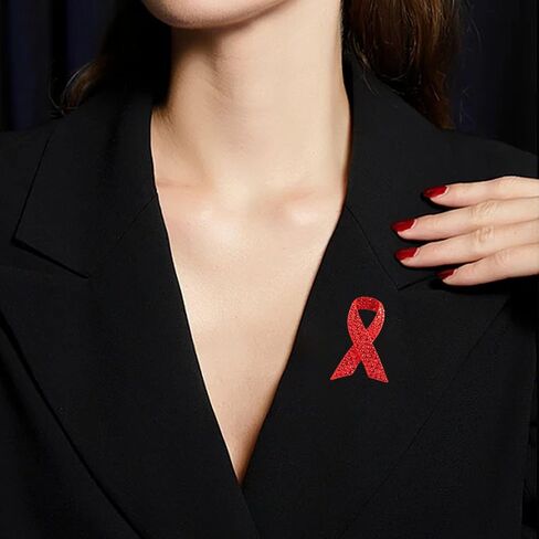 Red Ribbon Awareness Brooch Rhinestone Crystal Statement Brooch Pins for Women in Saudi Arabia
