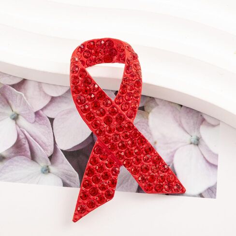 Red Ribbon Awareness Brooch Rhinestone Crystal Statement Brooch Pins for Women in Saudi Arabia