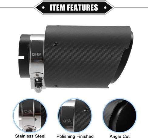 Car Exhaust Tip Tail Pipe, 2.4 Inch Inlet 3.7 Inch Outlet 6.3 Inch Length Universal for Exhaust Rear Muffler Tip Anti-Corrosion Stainless Steel Carbon Fiber Pattern Matte Black in Saudi Arabia