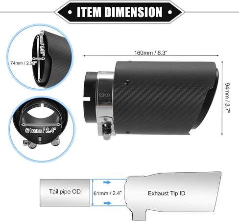 Car Exhaust Tip Tail Pipe, 2.4 Inch Inlet 3.7 Inch Outlet 6.3 Inch Length Universal for Exhaust Rear Muffler Tip Anti-Corrosion Stainless Steel Carbon Fiber Pattern Matte Black in Saudi Arabia